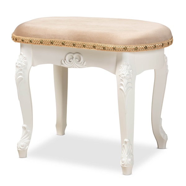 Baxton Studio Gabrielle Sand Velvet Upholstered White-Finished Wood Vanity Ottoman 162-10254 - main